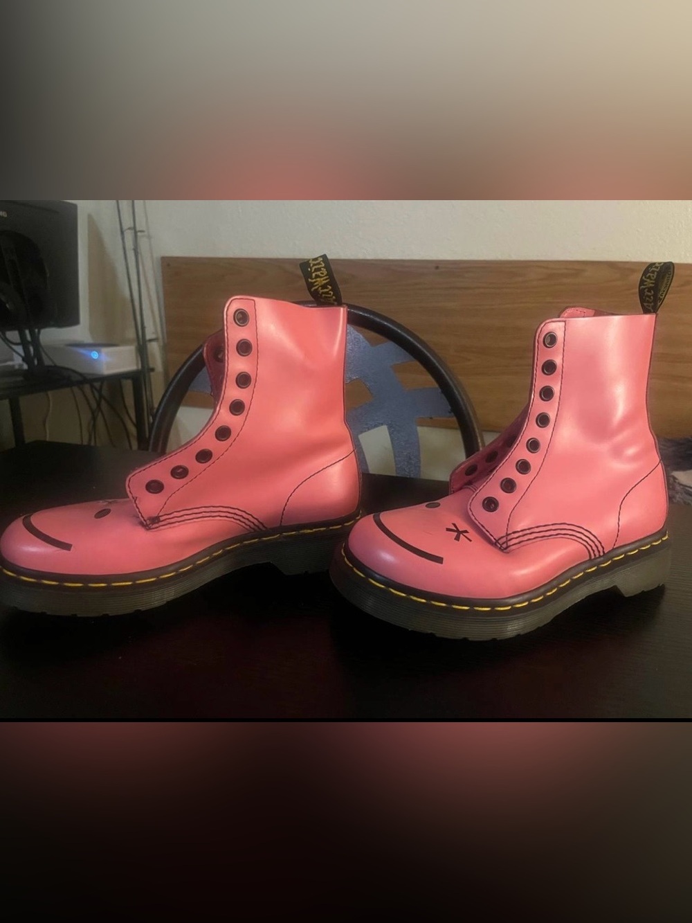 RARE Dr. Martens 1460 Acid Pink Winking Smiley Face Boots